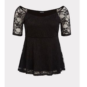 NWT black lace off the shoulder top